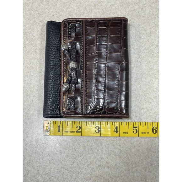Brighton Leather Trifold Wallet Black/Brown Leather Croc Pattern-Bow Accents - Picture 11 of 13